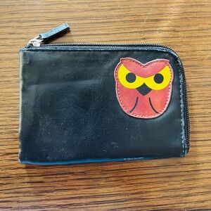 Black Vinyl with Owl Zip Around Wallet